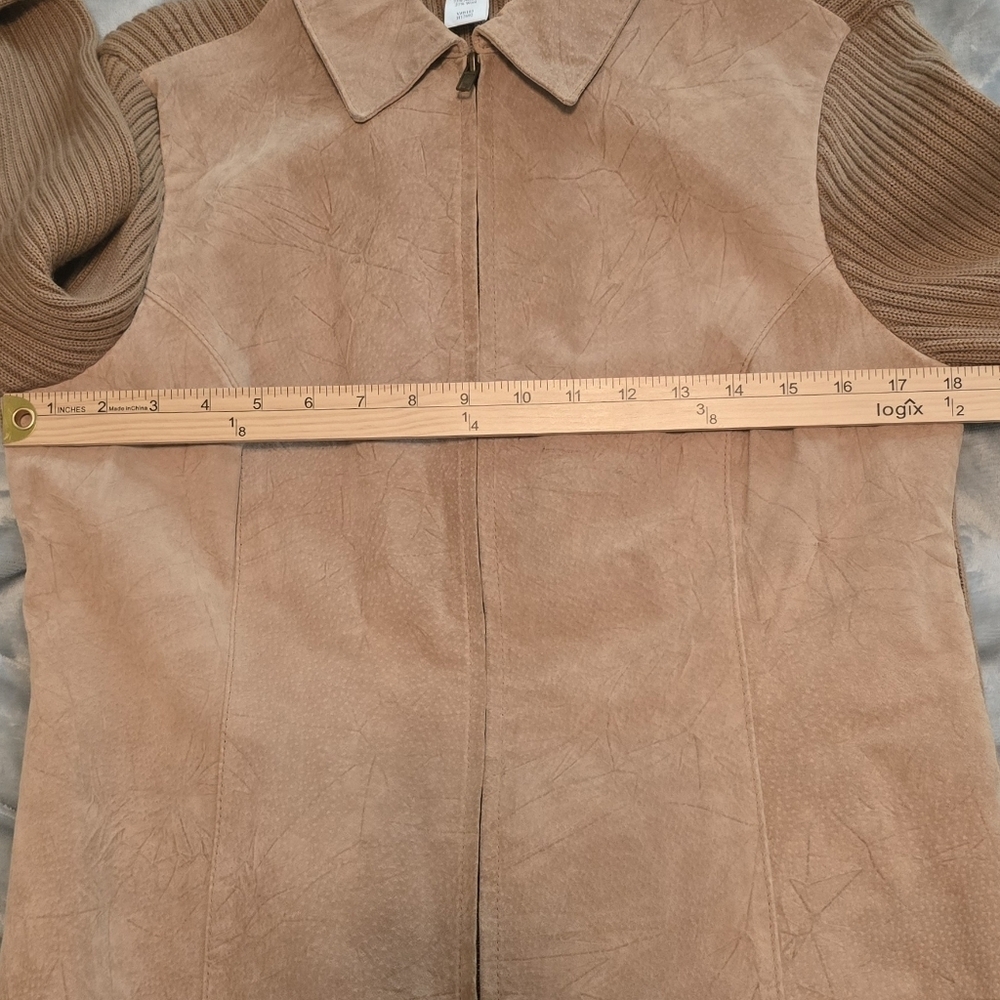 Coldwater Creek Versatile Beige Leather Front Jacket/sweater, Size M (#20) - Picture 7 of 8